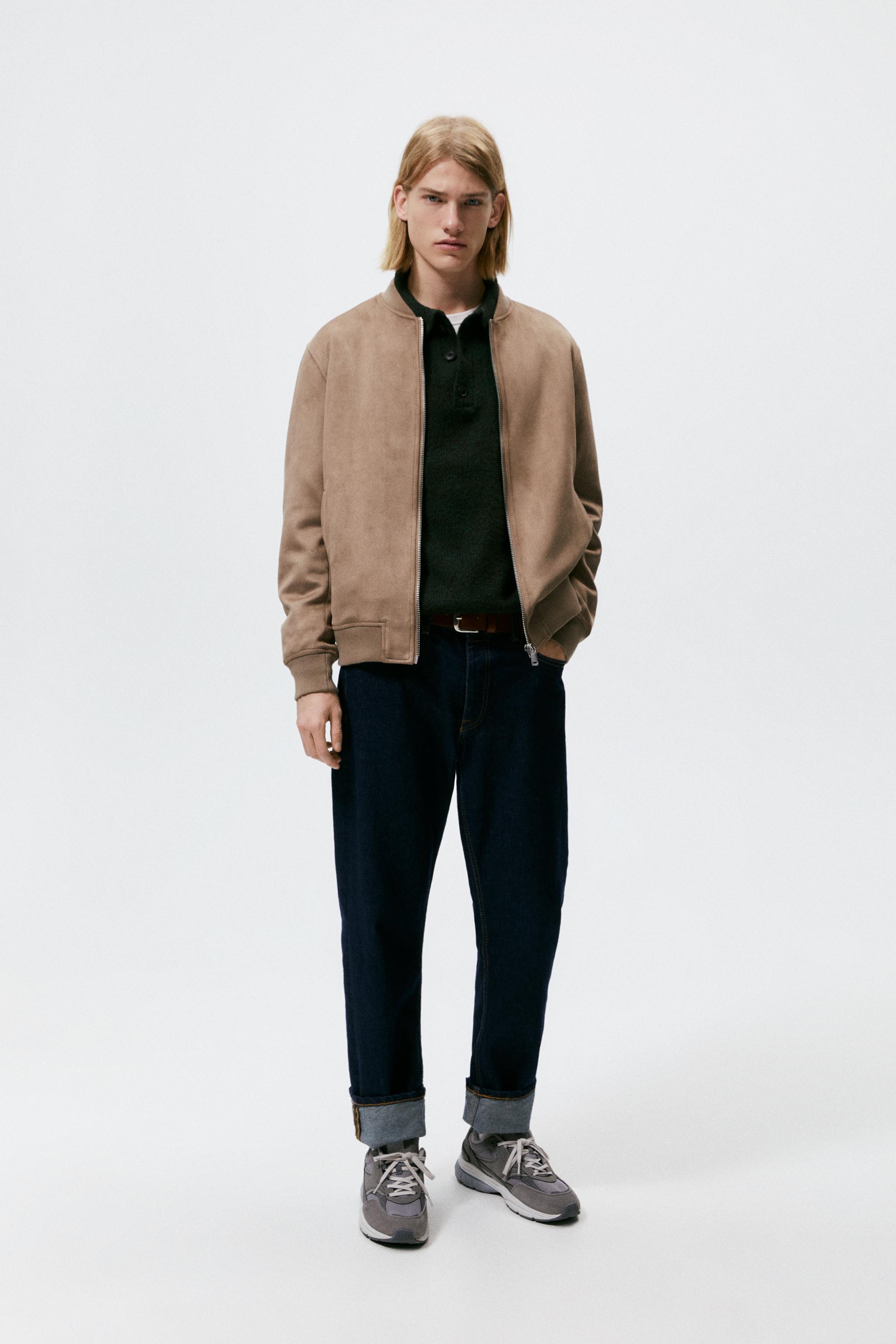 FAUX SUEDE BOMBER JACKET taupe brown ZARA United States